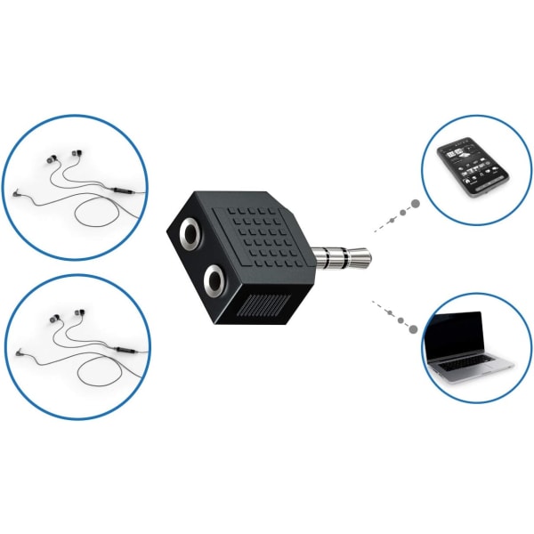 2X 3,5 mm Jack Stereo Audio Splitter Adapter 1x 3,5 mm Jack til 2X 3