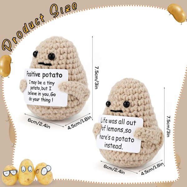 2st Mini Funny Positive Life Potatis, 3 tums intressant stickad