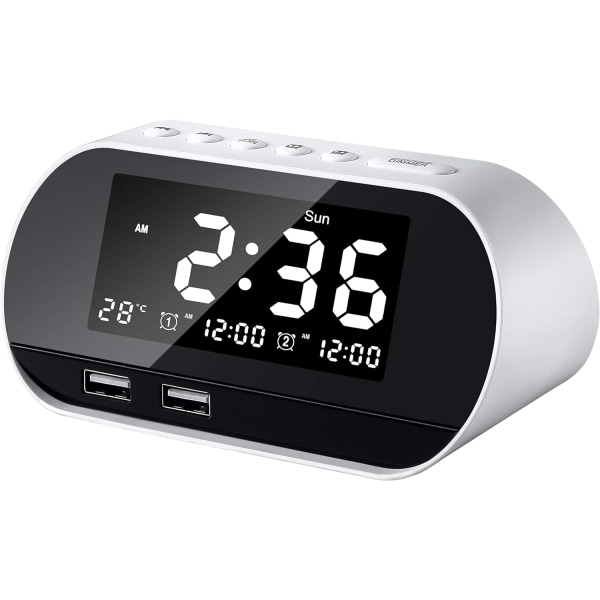 Clockradio med FM-radio, digitalt vækkeur, indendørs temperatur