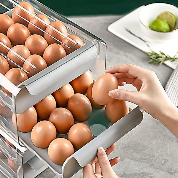 Eggbeholder, plastskål, dobbelt lag, for kjøleskap, egg
