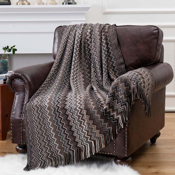 (Svart, 127 × 170 cm) Bohemian filt, svart stickad filt för