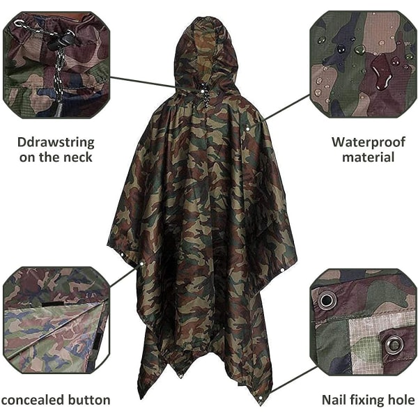 3-i-1 Ekstra-lang Multifunksjonell Regnponcho, Unisex Regnfrakk, T