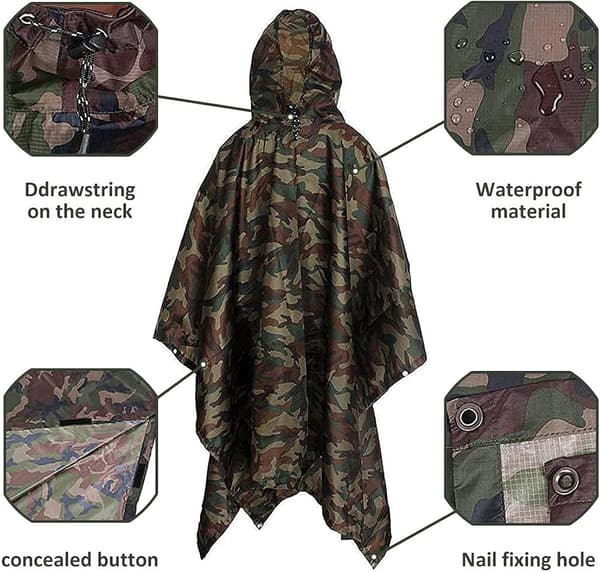 3-i-1 Extra-lång Multifunktionell Regnponcho, Unisex Regnrock, T