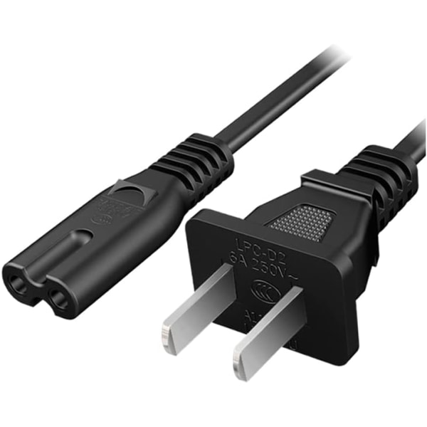 AC 2-polig C8-strömkabel 5ft Standard 250V för TV PS4 PS5 Högtalare