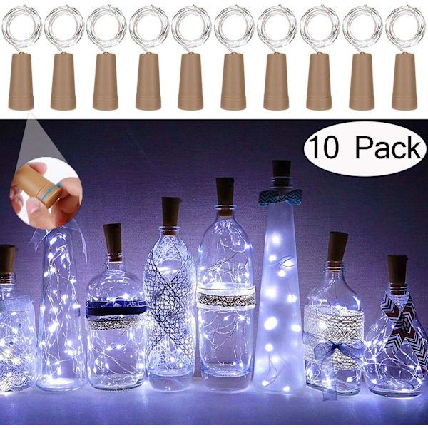 Vinflaskelampa Fe Lampa Koppartrådslampa Kork Sladd DIY Dekoration Jul 10 Stycken 2 Meter 20 Ljus, Vit