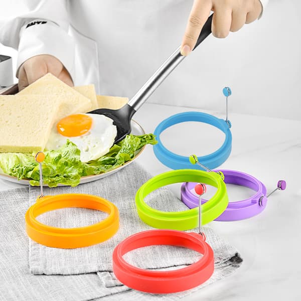 Set med 4 silikonäggringar - Non-Stick pannkakformar - Rund Bak