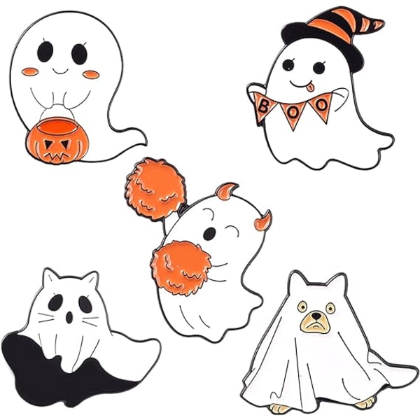 Cute Ghost Emalje Broche Pin Set-Gothic Emoji Badges Halloween Pi
