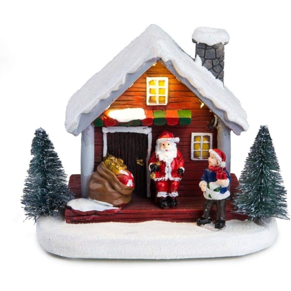 Winter Snow Christmas Village Building Santa House Mini håndværker glødende lille hus for at skabe atmosfære rekvisitter til julLight Up Batteridrevet