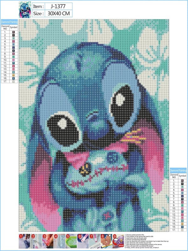 30*40CM 5D DIY Diamantmaling, Stitch 5D DIY Diamantbroderi