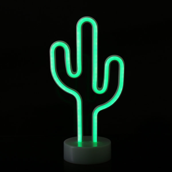 Kaktus Neon Skilt Natlampe Med Holder Base Dekorativ