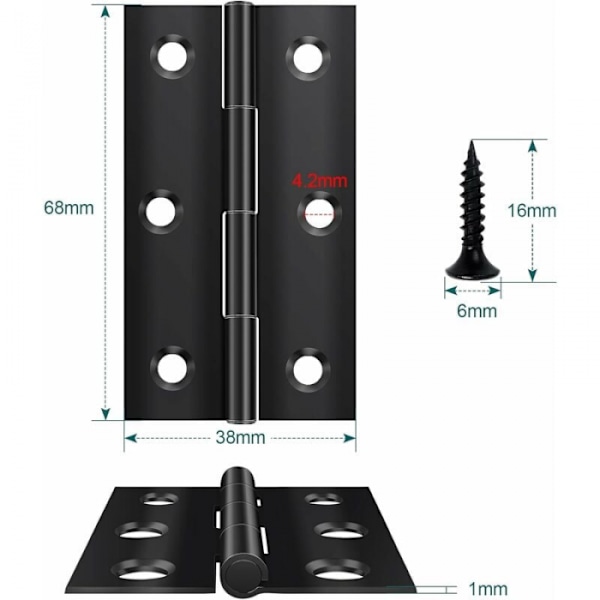 8 pak foldbare hængsler 68mm × 38mm, sort rustfrit stål hængsel, P