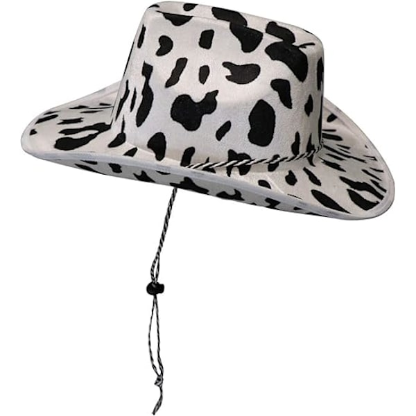 Cowboy Hat Sjov Ko Print Hat - Unisex Sort og Hvid Cowboy Hat