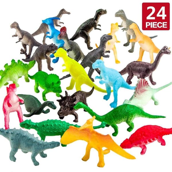 24 stk. Mini Dinosaur Legetøjssæt til Dino Fest Kagepynt -