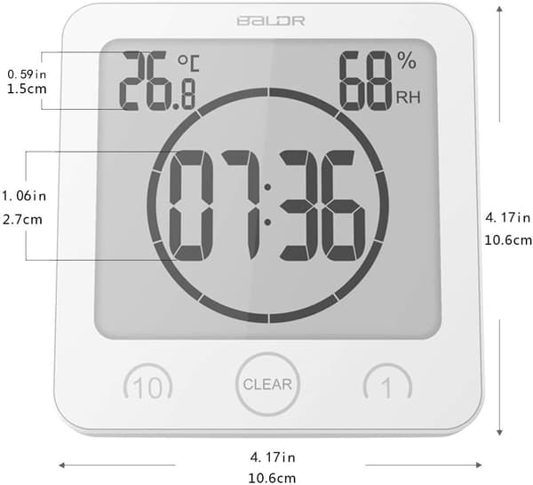 Badklock Timer Badrumstermometer Vattentät Hygrometer B