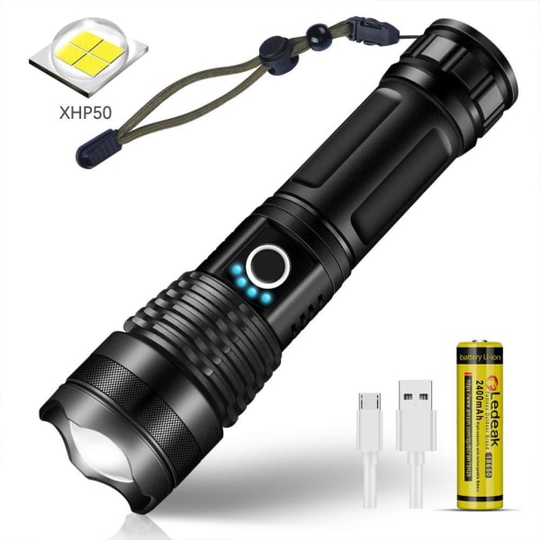 LED-lommelykt med 3000 lumen, zoom, superlys, USB