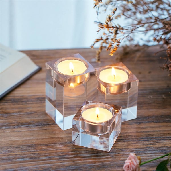 1 Sleeve (3 Pieces) High Quality Crystal Glass Candle Holder, Cry