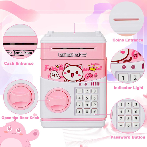 Automatisk elektronisk børnekasserer - Med adgangskode - Pink