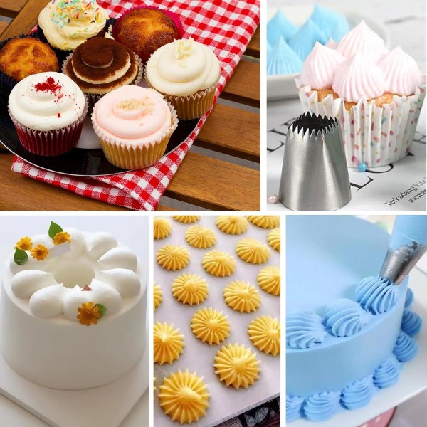 3 stk. X-Large Piping Tips Sæt, Rustfrit Stål Firkantet Rund Frosti