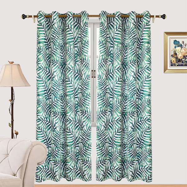 Leaf Print Polyester Blackout Curtains  132*137CM