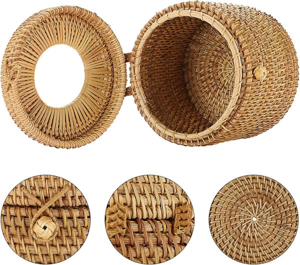 Rattan Servietbeholder Rund Dispenser Servietbeholder Skrivebordsarrangør til B