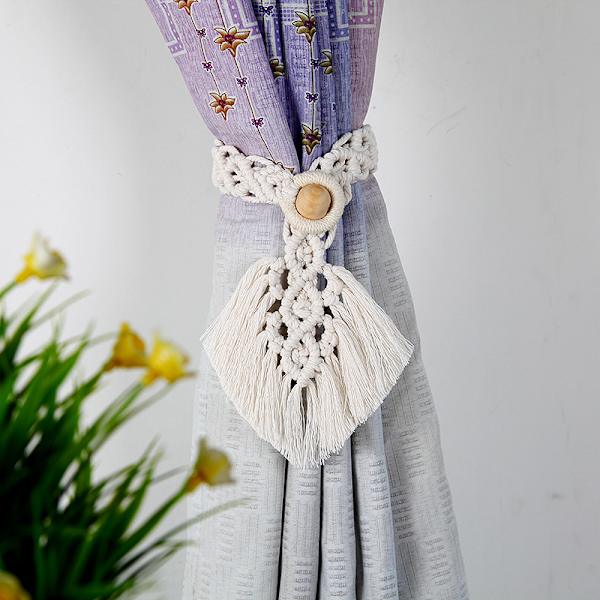 4 stk. gardinbindere, hvide gardinbindere i landlig stil til Boho-gardiner