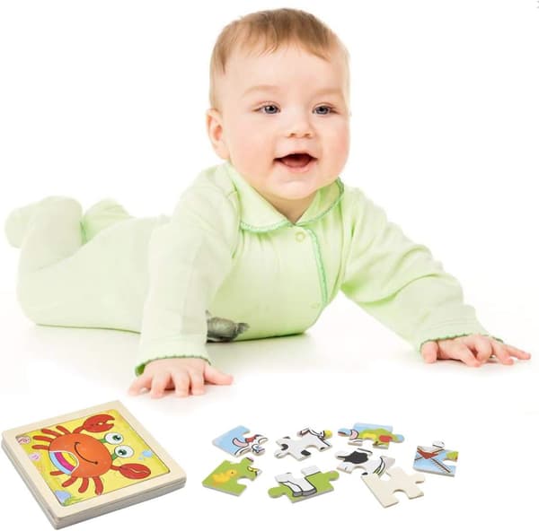 Träpussel för småbarn, Mini Kids Jigsaw Toy, 4 Pack 9 Piece
