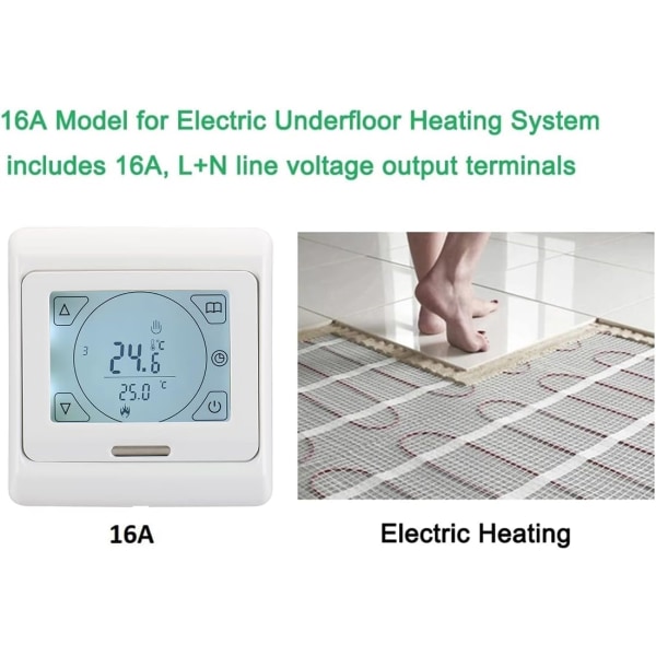 AC230V 16A Hvit Romtermostat, 7 Dagers Programmerbar LCD-skjerm