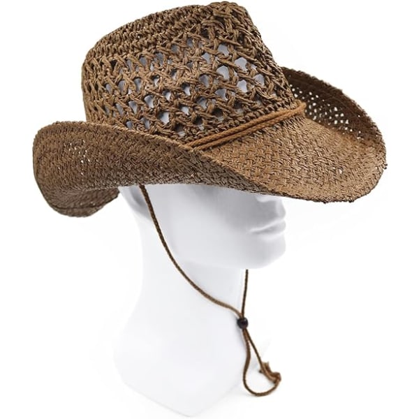 Voksen Sol Halm Western Cowboy Hat，Kaffe