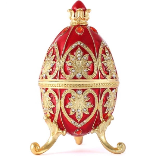Malt Fabergé-egg dekorert hengslet smykkeskrin i emaljert blått A