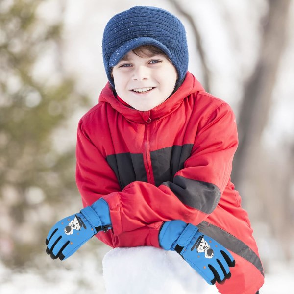 1 par blå 6-8 år gamle snehandsker til børn, drenge vintervarm vind