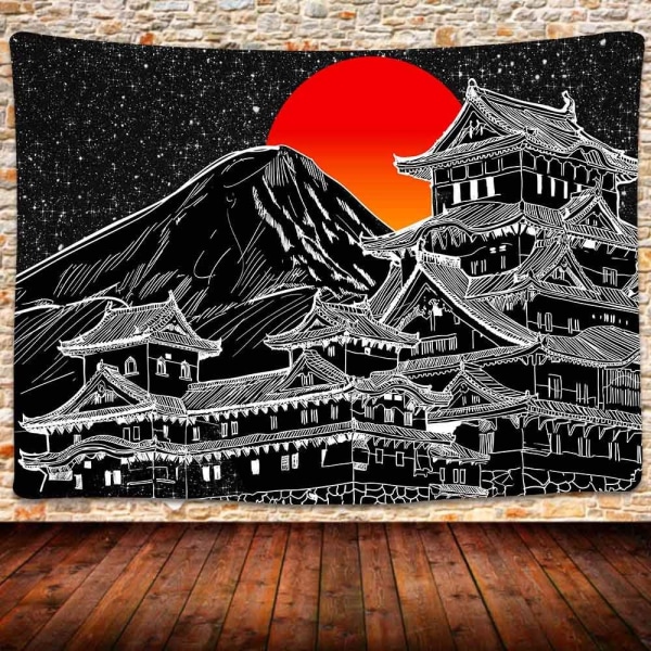 203,2 x 152,4 cm Japansk veggteppe, Japansk pagode, Fuji-fjellet,