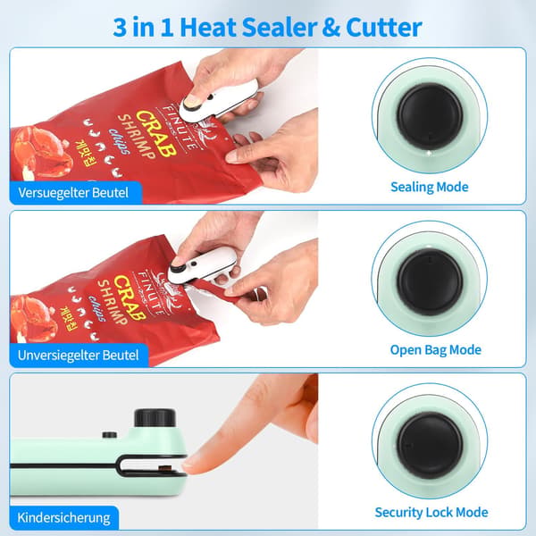 Mini Sealer, 2 i 1 Mini Pose Sealer Pose Sealer med Skær