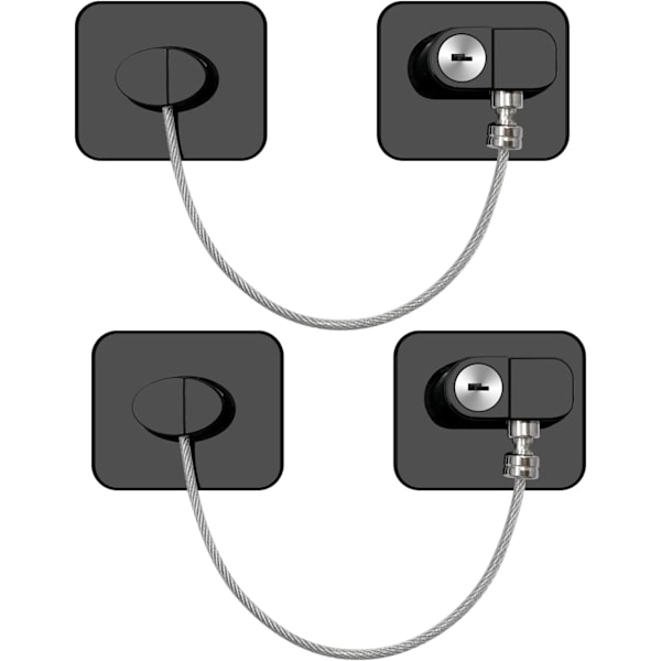 2-pack kylskåpslås med nycklar, svart barnsäkerhet självhäftande W