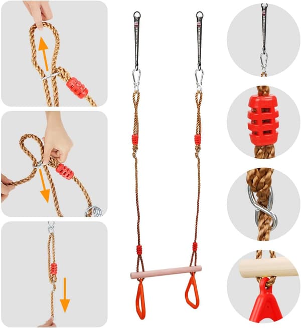 Multifunksjonell trehuske med gymnastiske plastringer,