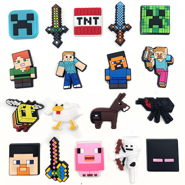 Set med 18 Minecraft-serie krokodilskor tecknad blomma dekorativ b