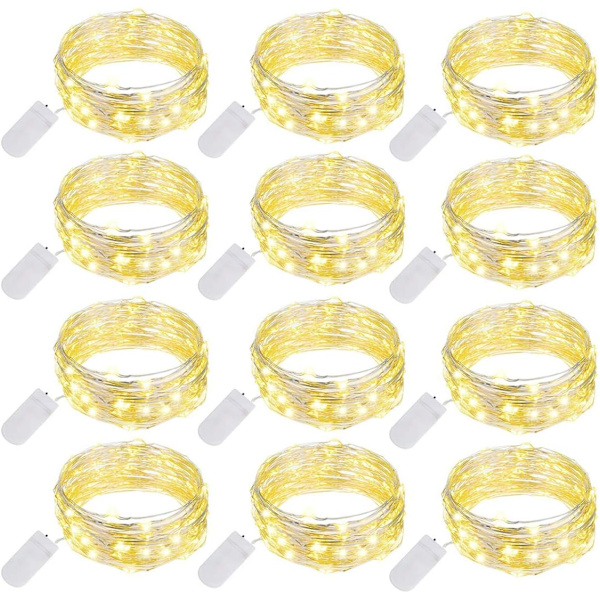 12-pack Fe-lampor med 20 LED-lampor, vattentäta Fe-lampor, batteridrivna mikrotrådsstjärnlampor, varmvitt