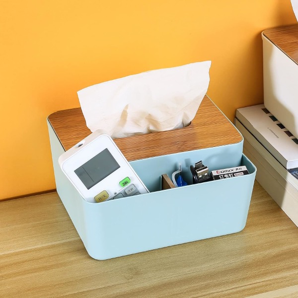 Rektangulær servietbeholder Servietbeholder Servietbeholder med bambuslåg Desktop Organizer til stue badeværelse