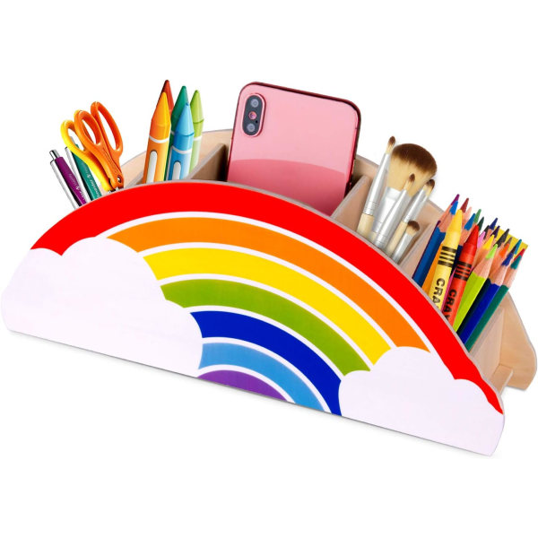 Färgglad pennhållare för barn, pennhållare i trä, organizer för kontorsmaterial och sminkborstar