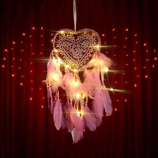Fancy Dream Catcher LED-lyskæde hul ring Hjerteform Pink 1