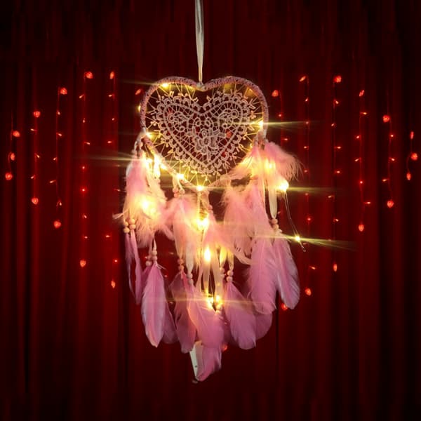 Fancy Dream Catcher LED-lyssnor med hul vanne Heart Sha Pink 1