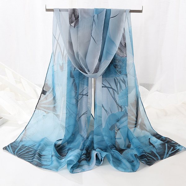 Dam Chiffon Scarf Sjal Wrap Scarf (Lotus Light Blue)