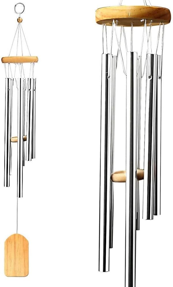 Vindspil, 65cm træ vindspil med 6 aluminium hule rør