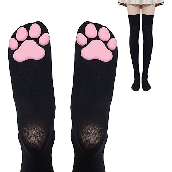 Katt tass tofflor strumpor lårhöga rosa söta 3D kattunge klo strumpor f