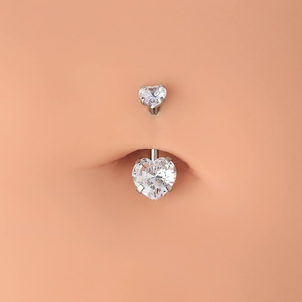 14G Kirurginteräksinen Facet Heart Cubic Zirconia Napanauha