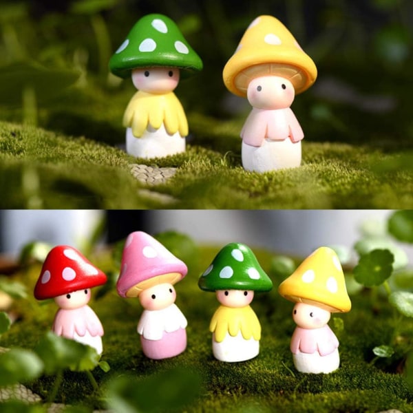 Fe-eventyrlig svampe dukke statue 4 stykke miniature eventyrhave miniatu