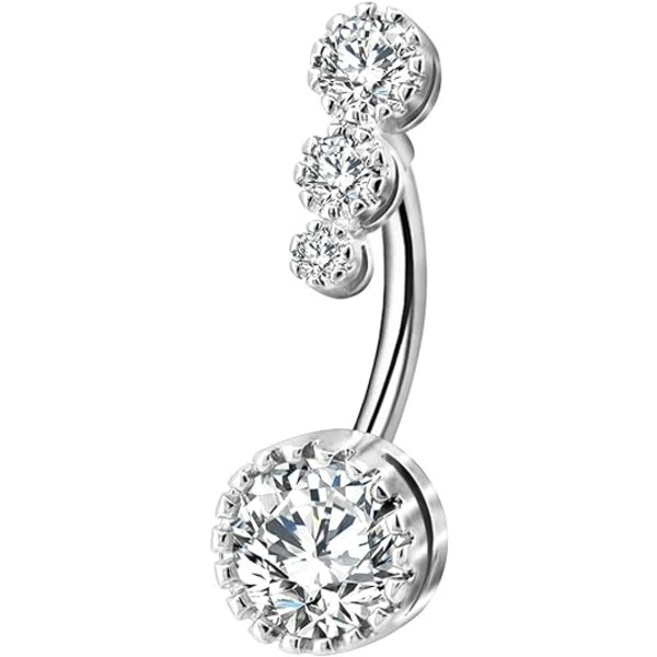 316L kirurgisk stål navlepiercing, klar CZ navlepiercing, 14G