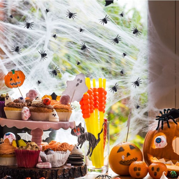 200 stk. Mini realistiske edderkopper i plast, falske edderkopper til Halloween-fest, 2*2,2 cm