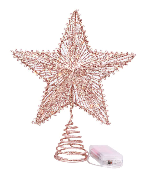 1 x 20 cm sølvstjerne øverst på juletræet, femspidset