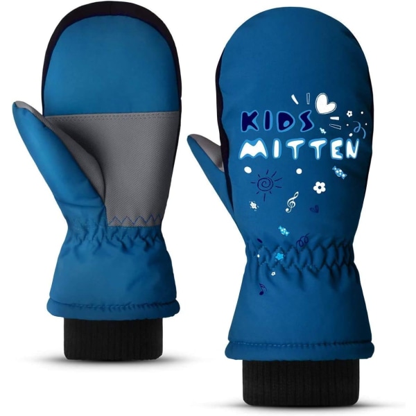 Mittens Barne Vinter Skihansker, Vanntett Varme Termiske Snøhansker for Løping Ski Sykling Utesport for Gutter Jenter 4-6 År (Blå)