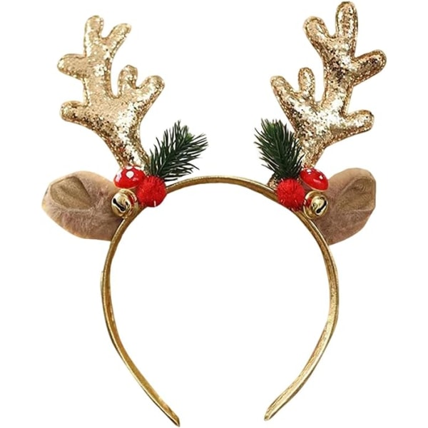 1pc Gold Glitter Christmas Reindeer Headbands with Ears, Christma